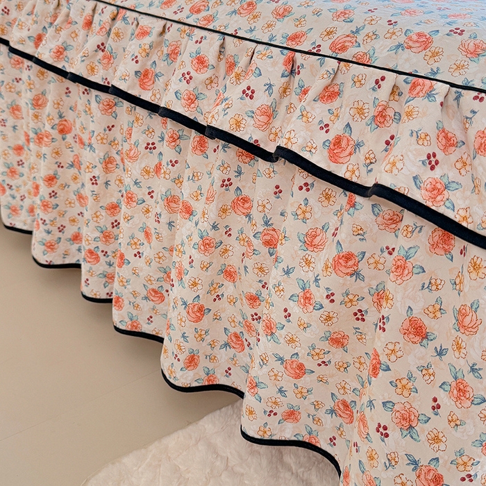 91家纺网 家纺一手货源 找家纺 优家居 2025新品水洗棉床裙单件三件套韩版水洗皱皱纱床罩直播爆款-单床裙 陌上花开