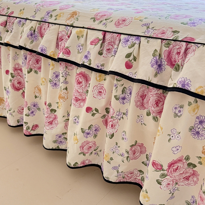 91家纺网 家纺一手货源 找家纺 优家居 2025新品水洗棉床裙单件三件套韩版水洗皱皱纱床罩直播爆款-单床裙 紫雾花园