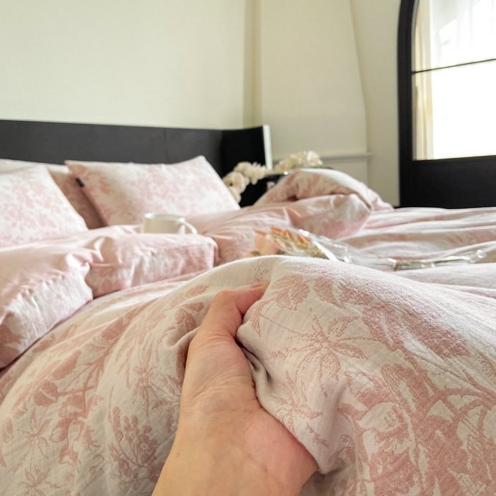 91家纺网 家纺一手货源 找家纺 宜代光年 2025新款色织水洗棉提花四件套（第一批） 繁花-粉