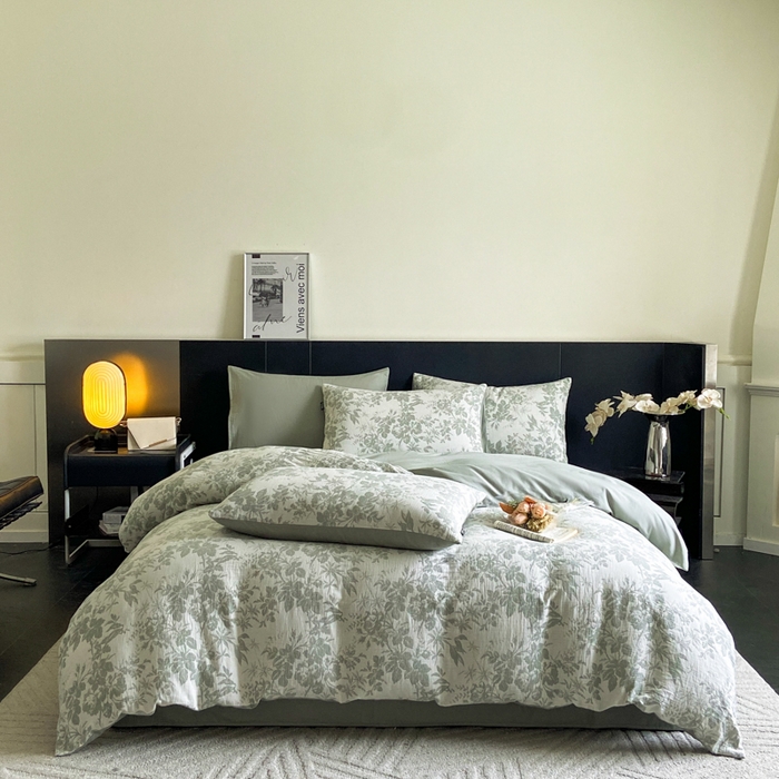 91家纺网 家纺一手货源 找家纺 宜代光年 2025新款色织水洗棉提花四件套（第一批） 繁花-绿