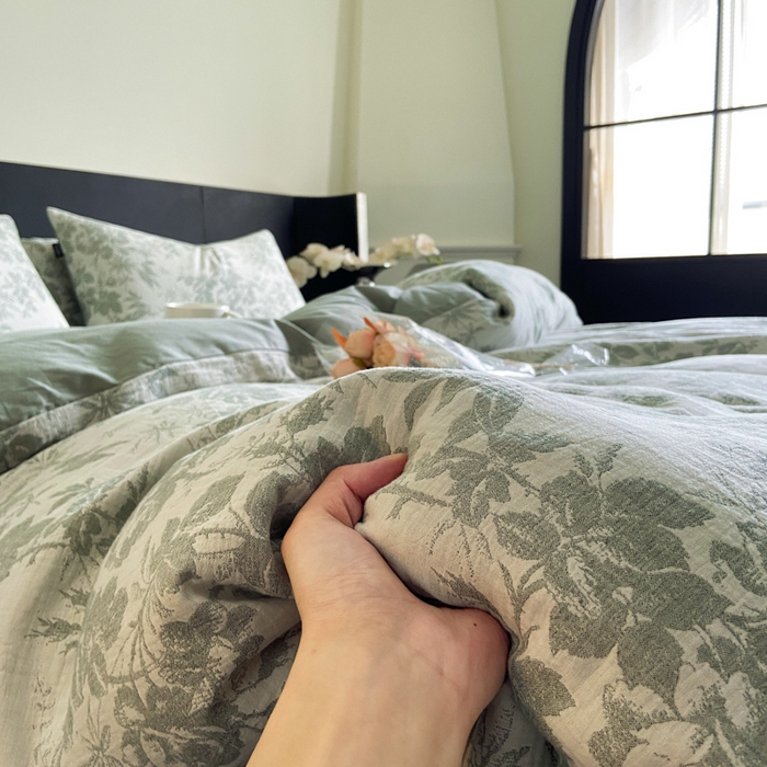 91家纺网 家纺一手货源 找家纺 宜代光年 2025新款色织水洗棉提花四件套（第一批） 繁花-绿