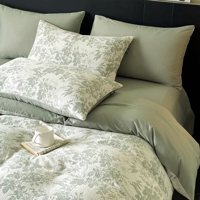 91家纺网 家纺一手货源 找家纺 宜代光年 2025新款色织水洗棉提花四件套（第一批） 繁花-绿