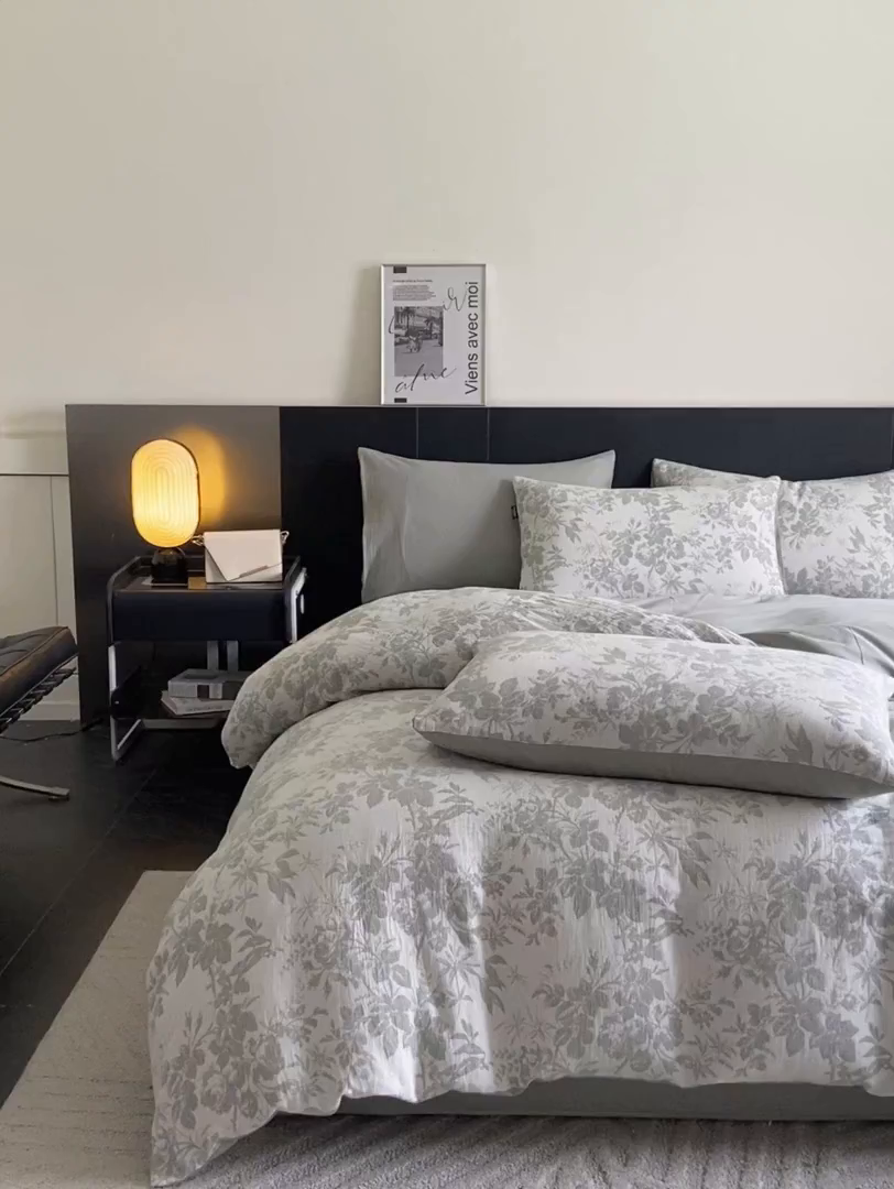 91家纺网 家纺一手货源 找家纺 宜代光年 2025新款色织水洗棉提花四件套（第一批） 繁花-绿