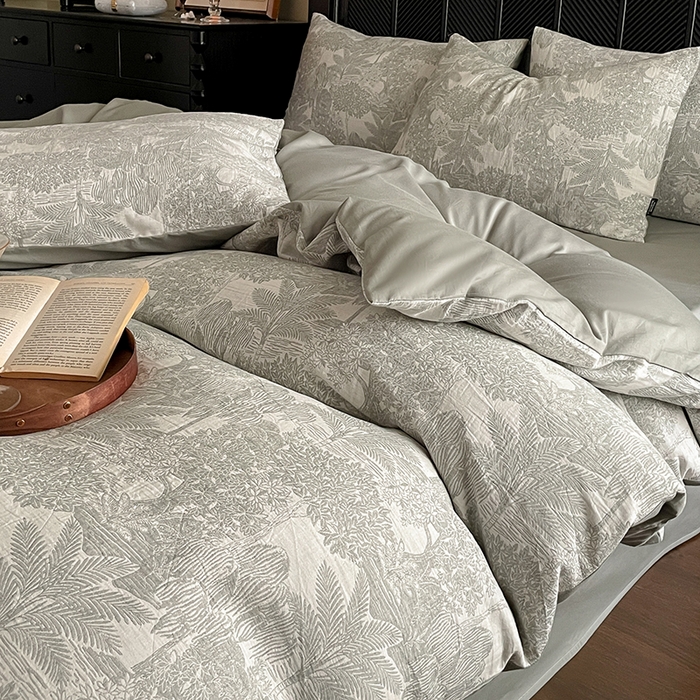 91家纺网 家纺一手货源 找家纺 宜代光年 2025新款色织水洗棉提花四件套（第一批） 红木林 森林绿