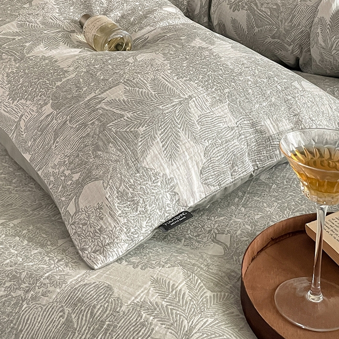 91家纺网 家纺一手货源 找家纺 宜代光年 2025新款色织水洗棉提花四件套（第一批） 红木林 森林绿