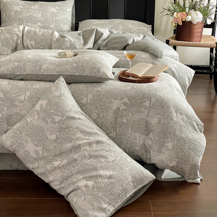 91家纺网 家纺一手货源 找家纺 宜代光年 2025新款色织水洗棉提花四件套（第一批） 红木林 森林绿