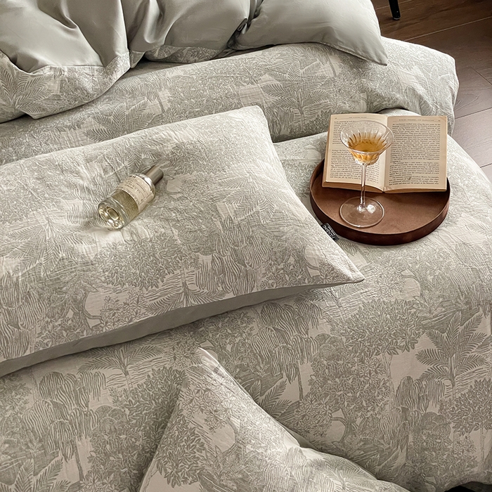 91家纺网 家纺一手货源 找家纺 宜代光年 2025新款色织水洗棉提花四件套（第一批） 红木林 森林绿