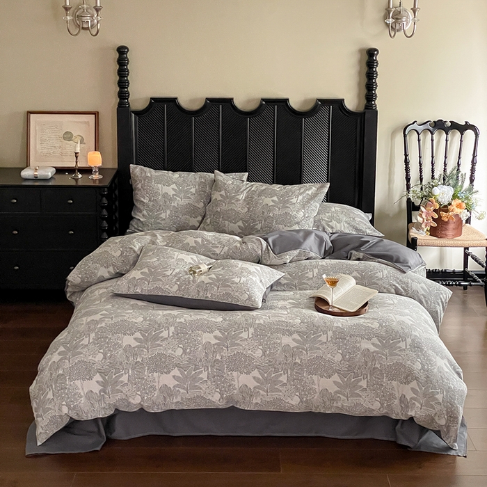 91家纺网 家纺一手货源 找家纺 宜代光年 2025新款色织水洗棉提花四件套（第一批） 红木林 深灰