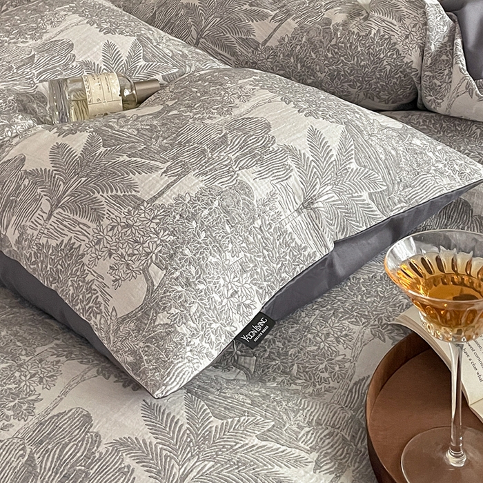 91家纺网 家纺一手货源 找家纺 宜代光年 2025新款色织水洗棉提花四件套（第一批） 红木林 深灰