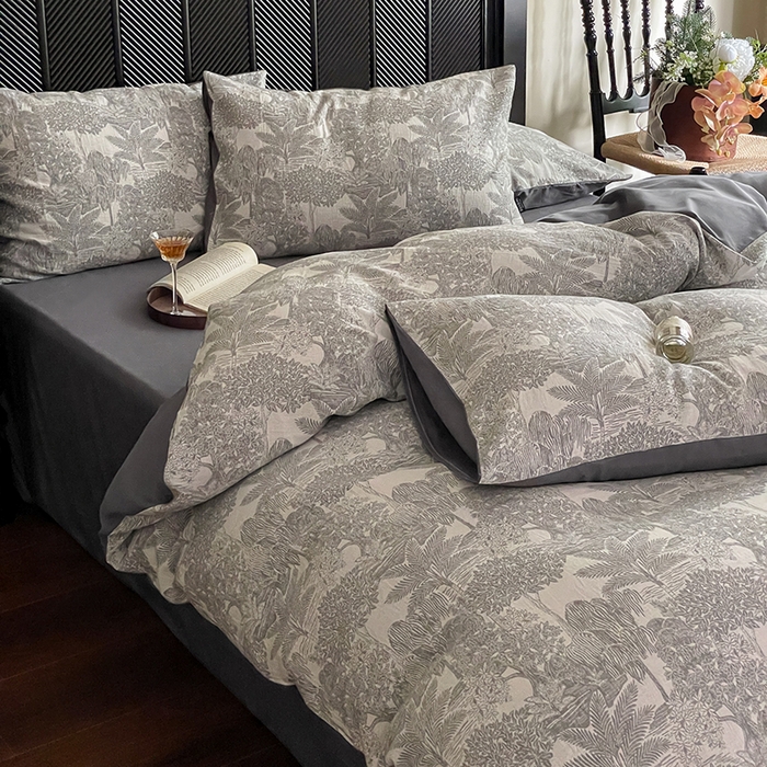 91家纺网 家纺一手货源 找家纺 宜代光年 2025新款色织水洗棉提花四件套（第一批） 红木林 深灰