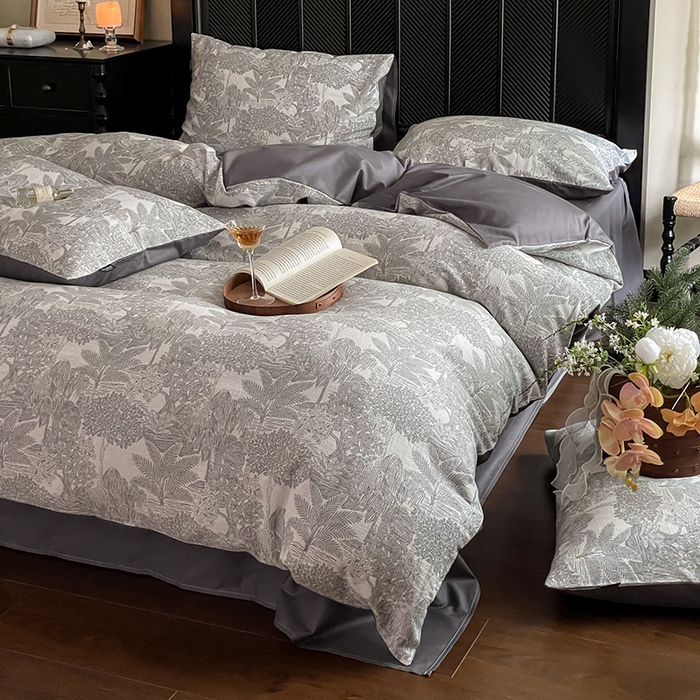 91家纺网 家纺一手货源 找家纺 宜代光年 2025新款色织水洗棉提花四件套（第一批） 红木林 深灰