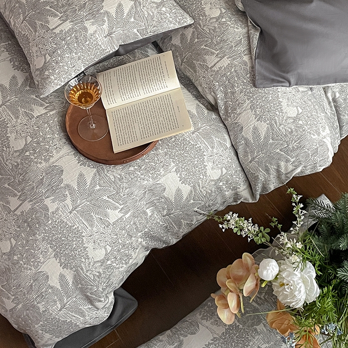 91家纺网 家纺一手货源 找家纺 宜代光年 2025新款色织水洗棉提花四件套（第一批） 红木林 深灰