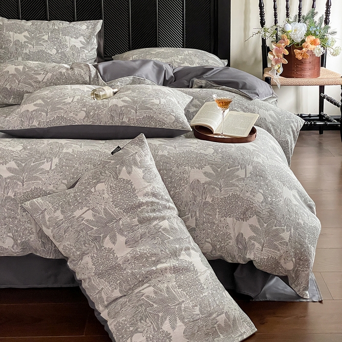 91家纺网 家纺一手货源 找家纺 宜代光年 2025新款色织水洗棉提花四件套（第一批） 红木林 深灰