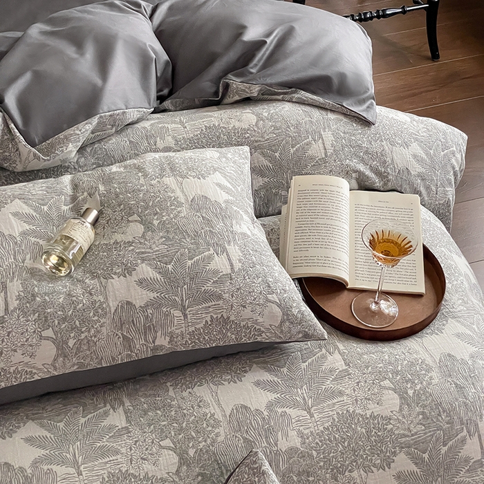 91家纺网 家纺一手货源 找家纺 宜代光年 2025新款色织水洗棉提花四件套（第一批） 红木林 深灰