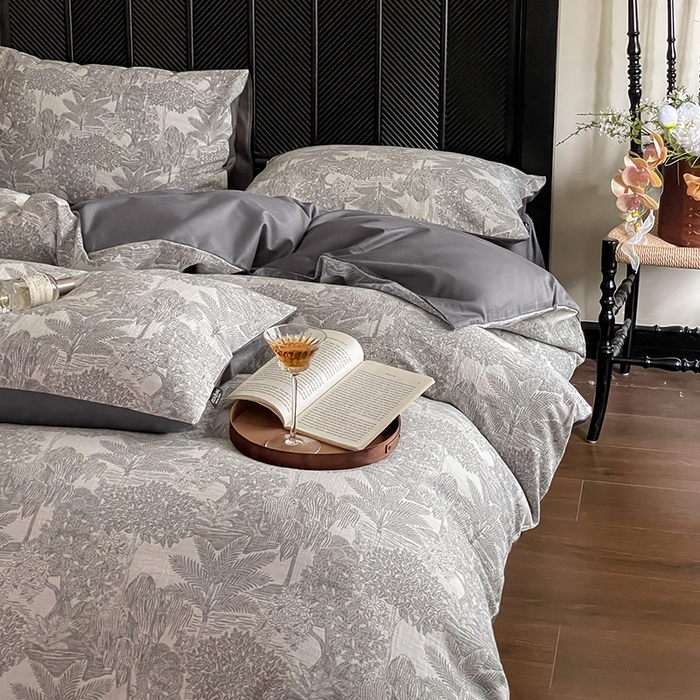 91家纺网 家纺一手货源 找家纺 宜代光年 2025新款色织水洗棉提花四件套（第一批） 红木林 深灰