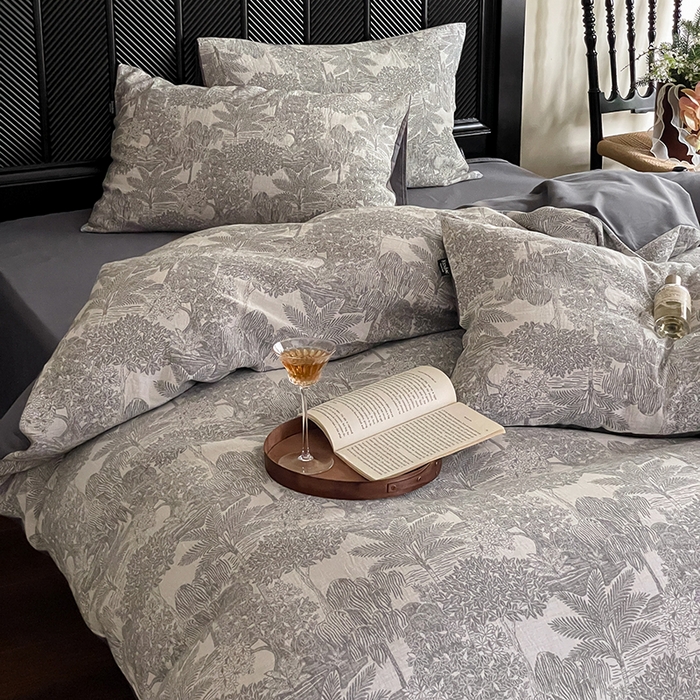 91家纺网 家纺一手货源 找家纺 宜代光年 2025新款色织水洗棉提花四件套（第一批） 红木林 深灰