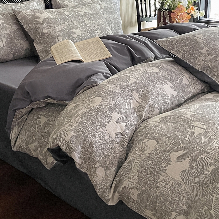 91家纺网 家纺一手货源 找家纺 宜代光年 2025新款色织水洗棉提花四件套（第一批） 红木林 深灰