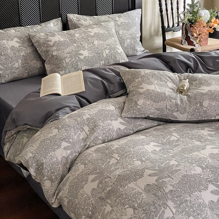 91家纺网 家纺一手货源 找家纺 宜代光年 2025新款色织水洗棉提花四件套（第一批） 红木林 深灰