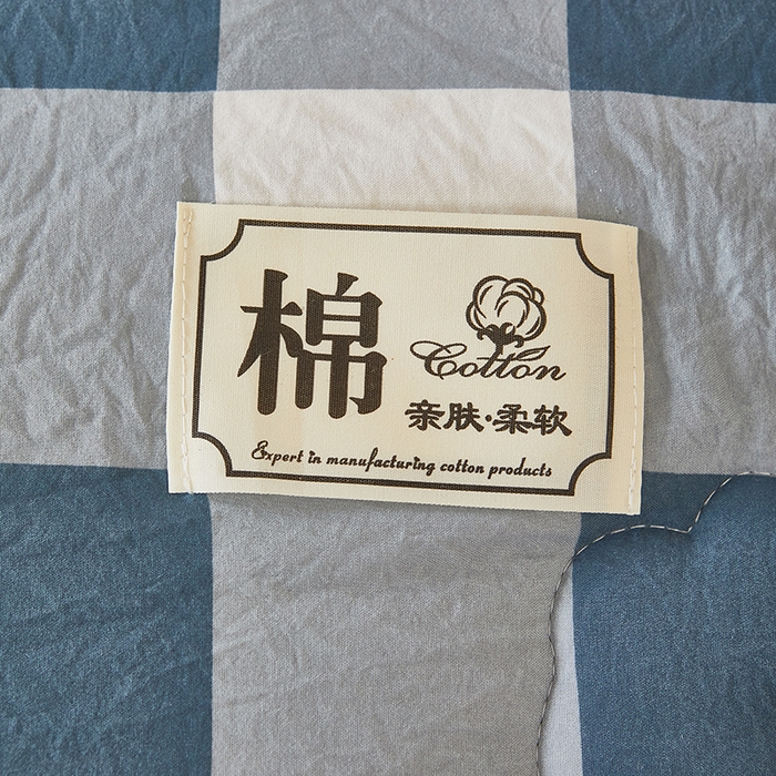91家纺网 家纺一手货源 找家纺 中国龙家纺 2025新款亲肤水洗棉棉花被被子被芯 蓝中格
