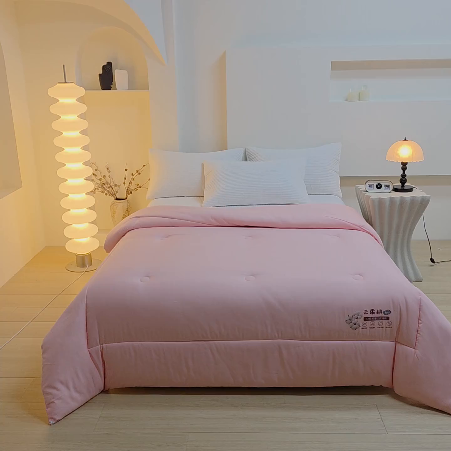 91家纺网 家纺一手货源 找家纺 中国龙家纺 2025新款亲肤水洗棉棉花被被子被芯 云眠-粉