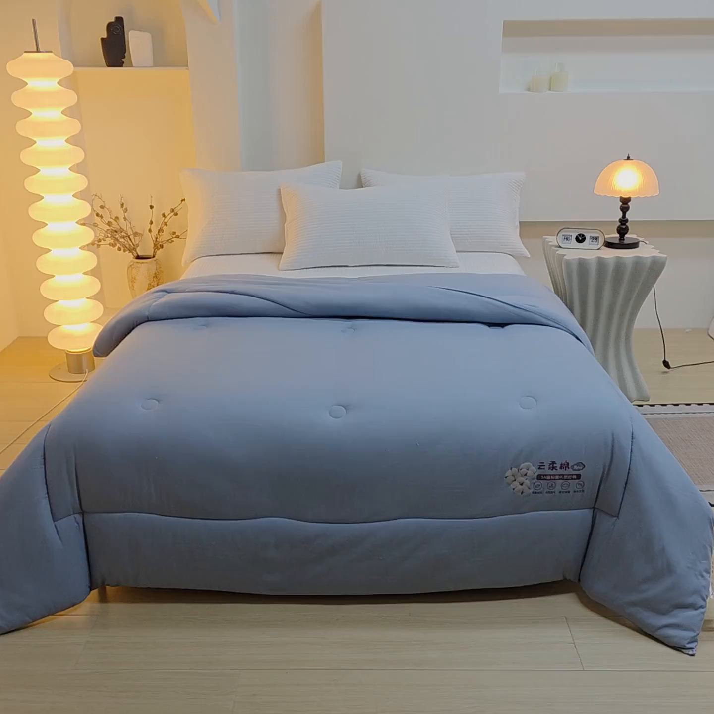 91家纺网 家纺一手货源 找家纺 中国龙家纺 2025新款亲肤水洗棉棉花被被子被芯 云眠-蓝