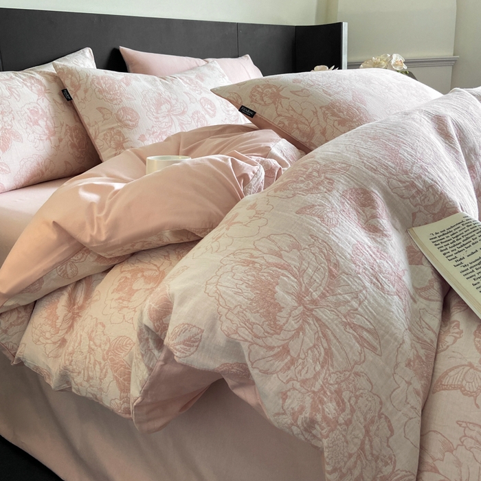 宜代光年 2025新款色织水洗棉提花四件套（第一批） 牡丹-粉