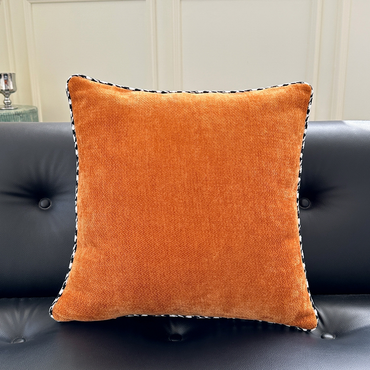 美茉家居 2025新款加厚高端沙发布雪尼尔滚边方枕抱枕 南瓜橘