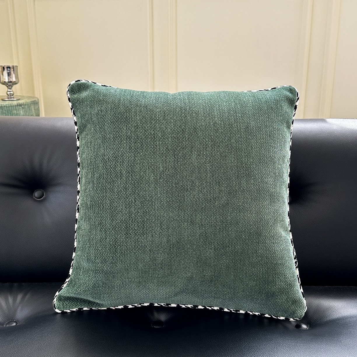 美茉家居 2025新款加厚高端沙发布雪尼尔滚边方枕抱枕 孔雀绿