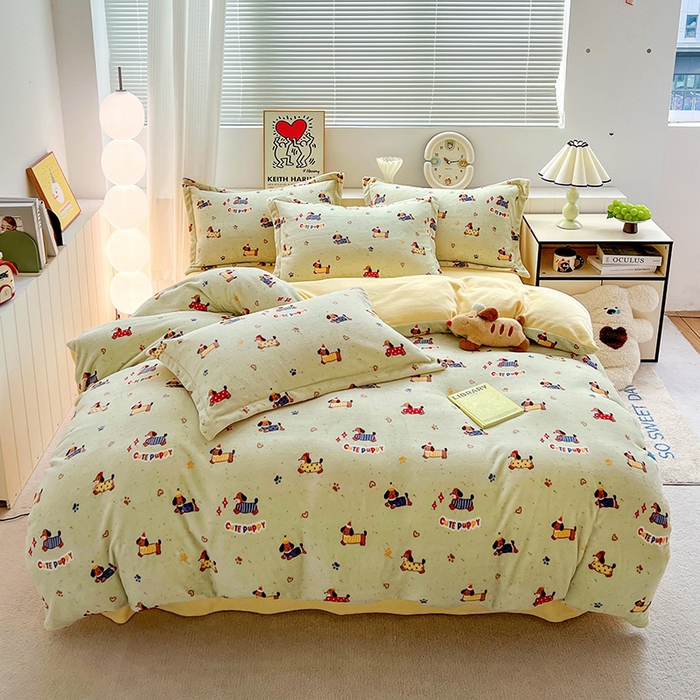 91家纺网 家纺一手货源 找家纺 （总）简一 2025新款小清新牛奶绒印花四件套-卡通系列