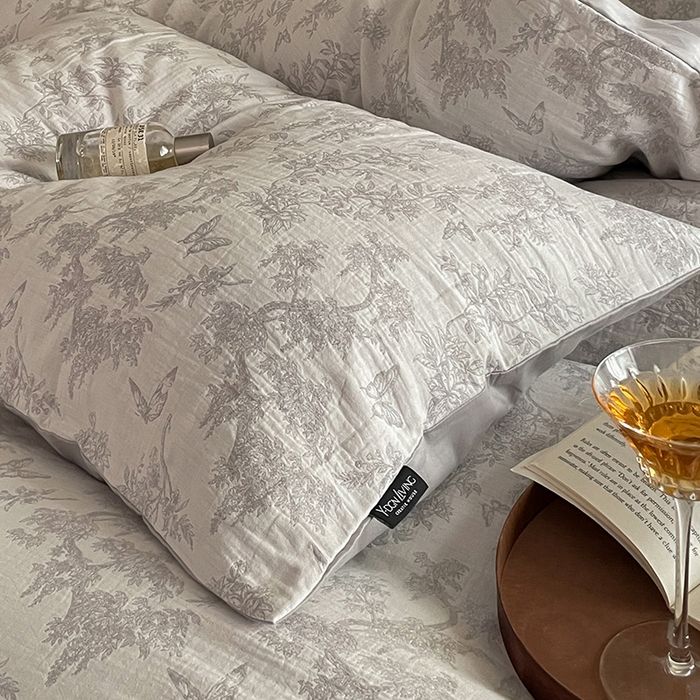 91家纺网 家纺一手货源 找家纺 宜代光年 2025新款色织水洗棉提花四件套（第一批） 踏花香 灰