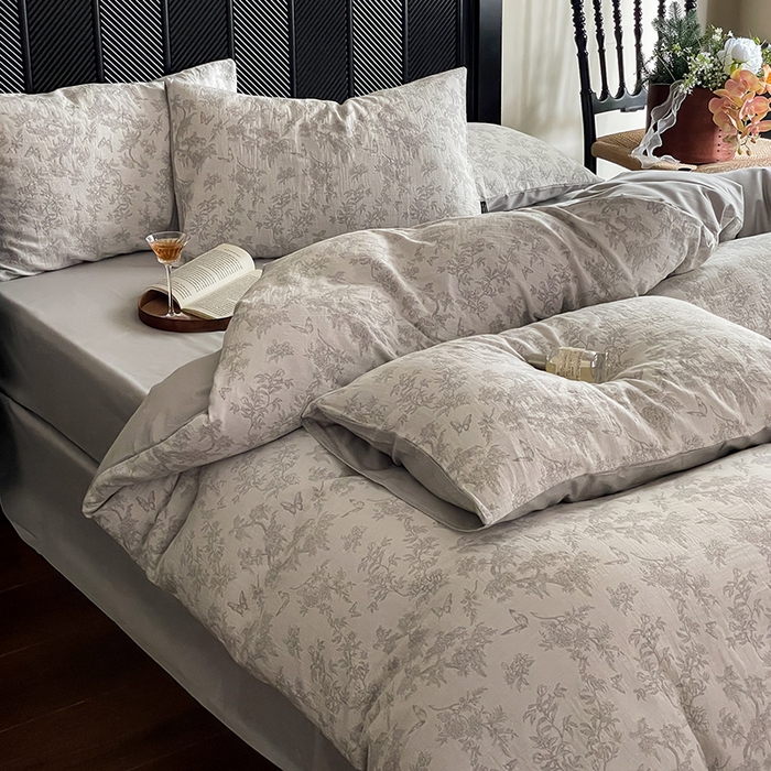 91家纺网 家纺一手货源 找家纺 宜代光年 2025新款色织水洗棉提花四件套（第一批） 踏花香 灰