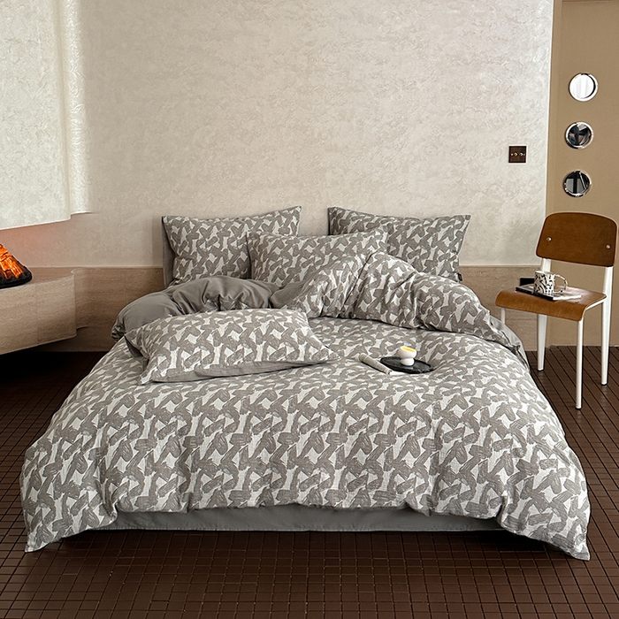 91家纺网 家纺一手货源 找家纺 宜代光年 2025新款色织水洗棉提花四件套（第一批） 温差-灰