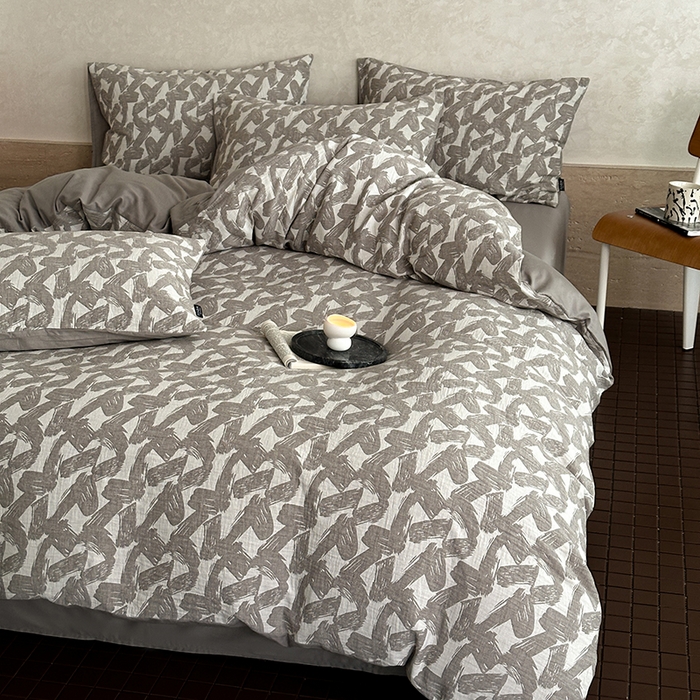 91家纺网 家纺一手货源 找家纺 宜代光年 2025新款色织水洗棉提花四件套（第一批） 温差-灰