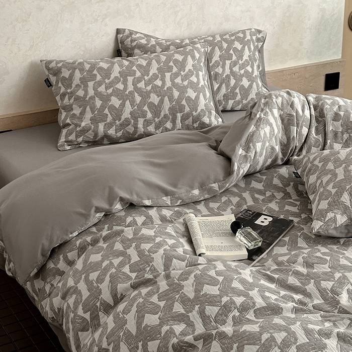91家纺网 家纺一手货源 找家纺 宜代光年 2025新款色织水洗棉提花四件套（第一批） 温差-灰