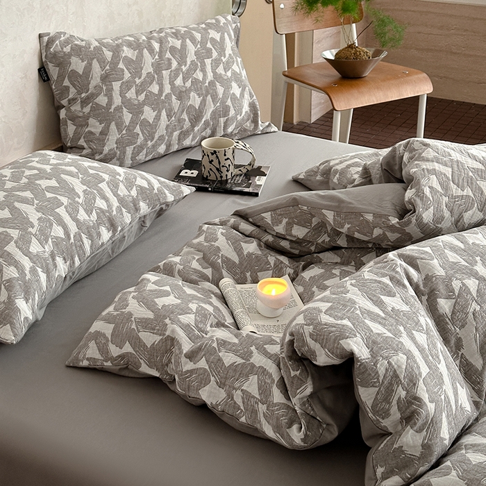 91家纺网 家纺一手货源 找家纺 宜代光年 2025新款色织水洗棉提花四件套（第一批） 温差-灰