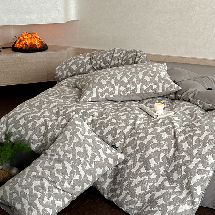 91家纺网 家纺一手货源 找家纺 宜代光年 2025新款色织水洗棉提花四件套（第一批） 温差-灰