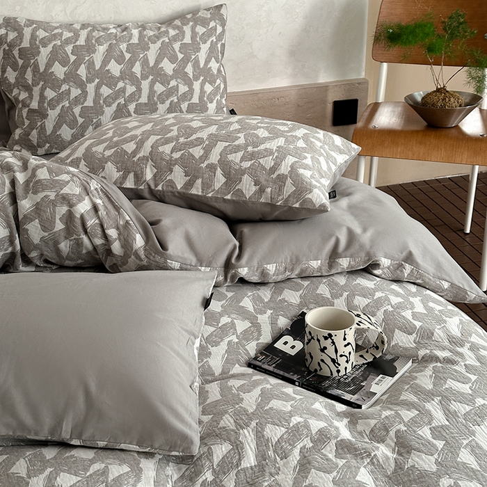 91家纺网 家纺一手货源 找家纺 宜代光年 2025新款色织水洗棉提花四件套（第一批） 温差-灰