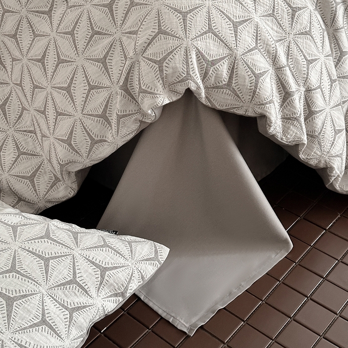 91家纺网 家纺一手货源 找家纺 宜代光年 2025新款色织水洗棉提花四件套（第一批） 雪片花-灰