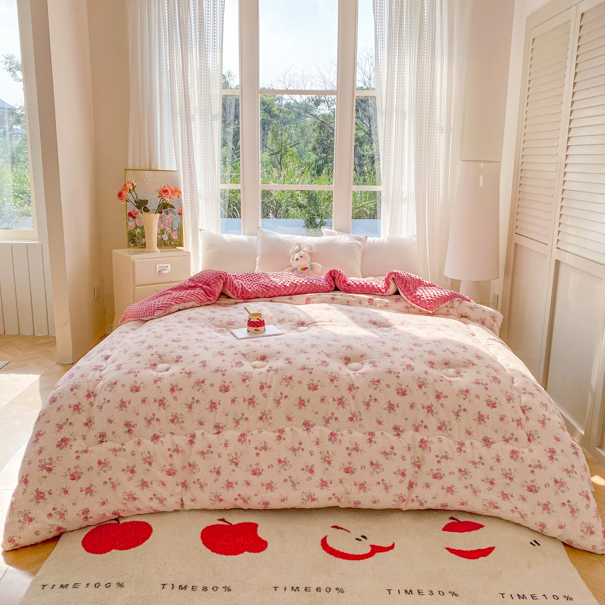 91家纺网 家纺一手货源 找家纺 美宜家 2025新款豆豆绒冬被子皱皱棉提花春秋被芯豆豆被 花颜