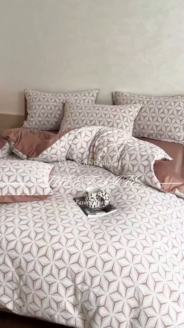 91家纺网 家纺一手货源 找家纺 宜代光年 2025新款色织水洗棉提花四件套（第一批） 雪片花-暖橘