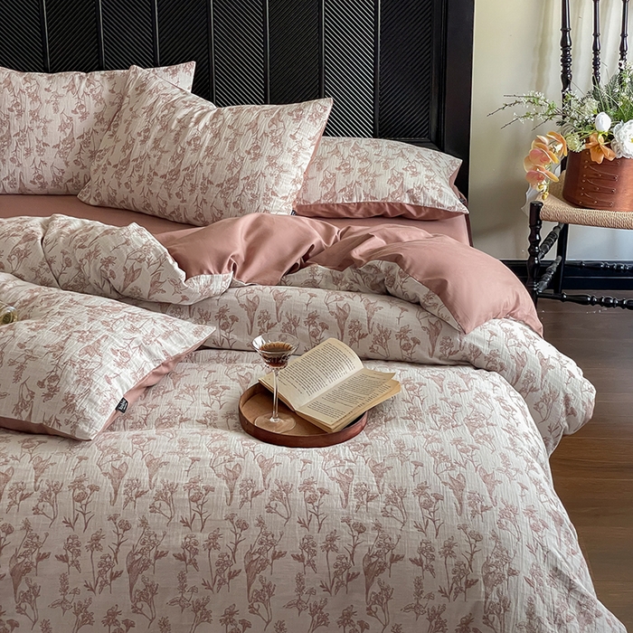 91家纺网 家纺一手货源 找家纺 宜代光年 2025新款色织水洗棉提花四件套（第一批） 言柒 暖橘