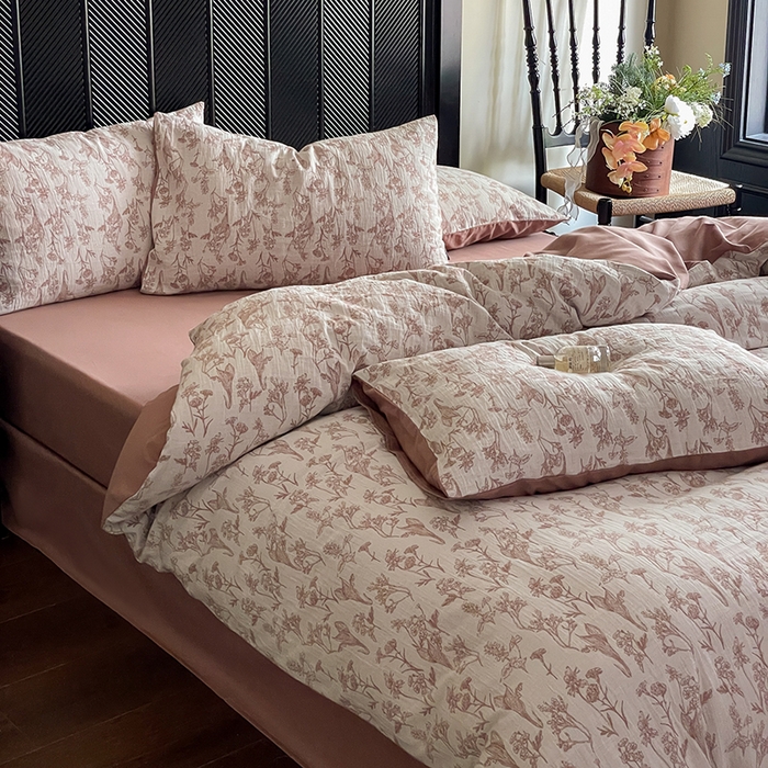 91家纺网 家纺一手货源 找家纺 宜代光年 2025新款色织水洗棉提花四件套（第一批） 言柒 暖橘