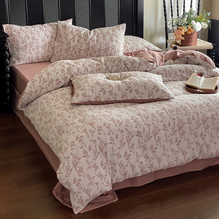 91家纺网 家纺一手货源 找家纺 宜代光年 2025新款色织水洗棉提花四件套（第一批） 言柒 暖橘