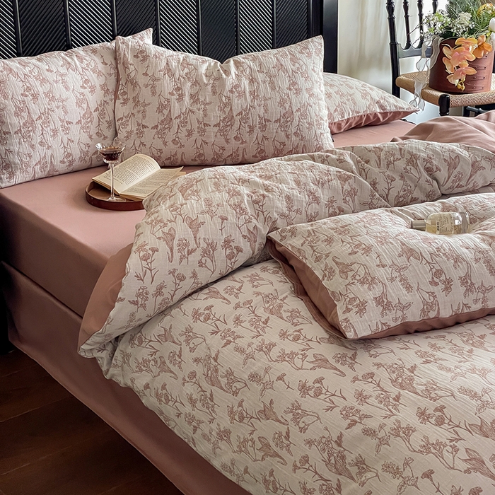 91家纺网 家纺一手货源 找家纺 宜代光年 2025新款色织水洗棉提花四件套（第一批） 言柒 暖橘