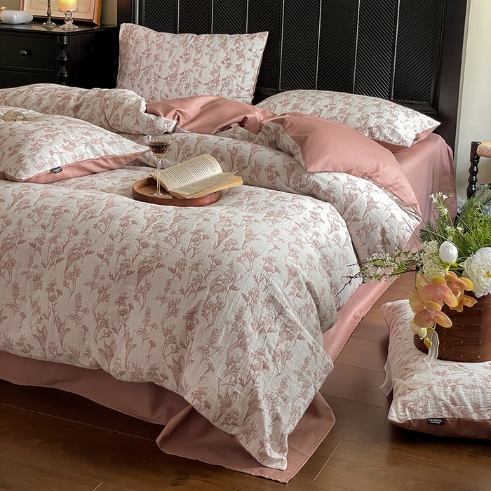 91家纺网 家纺一手货源 找家纺 宜代光年 2025新款色织水洗棉提花四件套（第一批） 言柒 暖橘