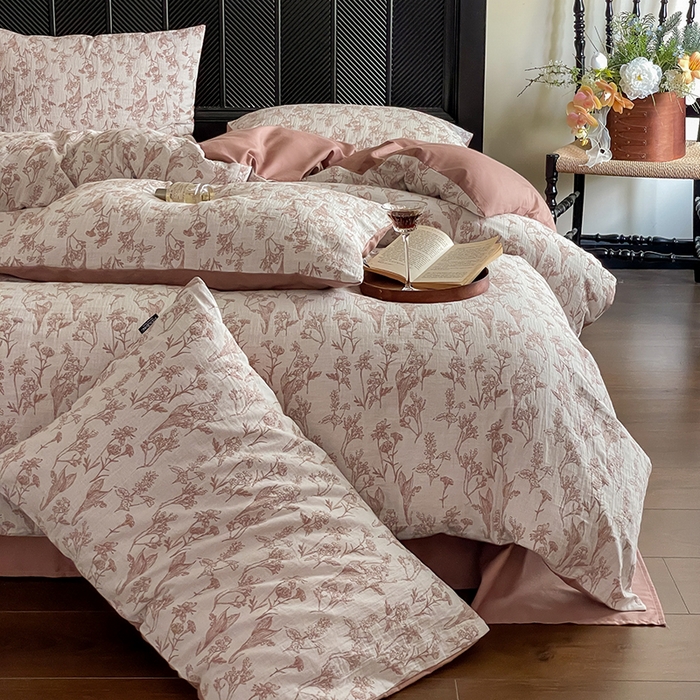 91家纺网 家纺一手货源 找家纺 宜代光年 2025新款色织水洗棉提花四件套（第一批） 言柒 暖橘