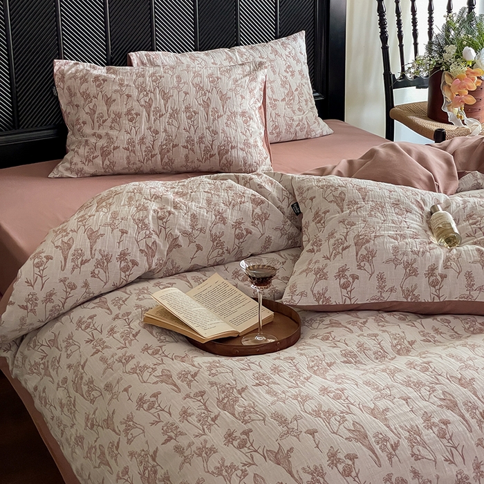 91家纺网 家纺一手货源 找家纺 宜代光年 2025新款色织水洗棉提花四件套（第一批） 言柒 暖橘