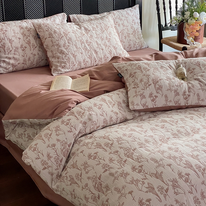 91家纺网 家纺一手货源 找家纺 宜代光年 2025新款色织水洗棉提花四件套（第一批） 言柒 暖橘