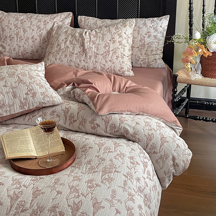 91家纺网 家纺一手货源 找家纺 宜代光年 2025新款色织水洗棉提花四件套（第一批） 言柒 暖橘