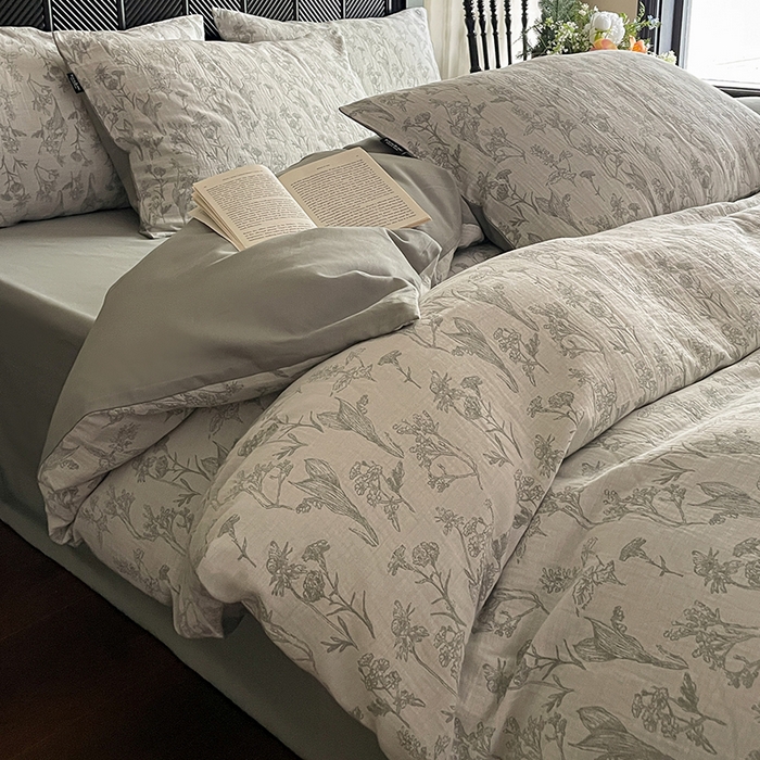 91家纺网 家纺一手货源 找家纺 宜代光年 2025新款色织水洗棉提花四件套（第一批） 言柒 森林绿